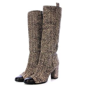 Chanel Knee High Leather and Calf Hair Boots size 37.5